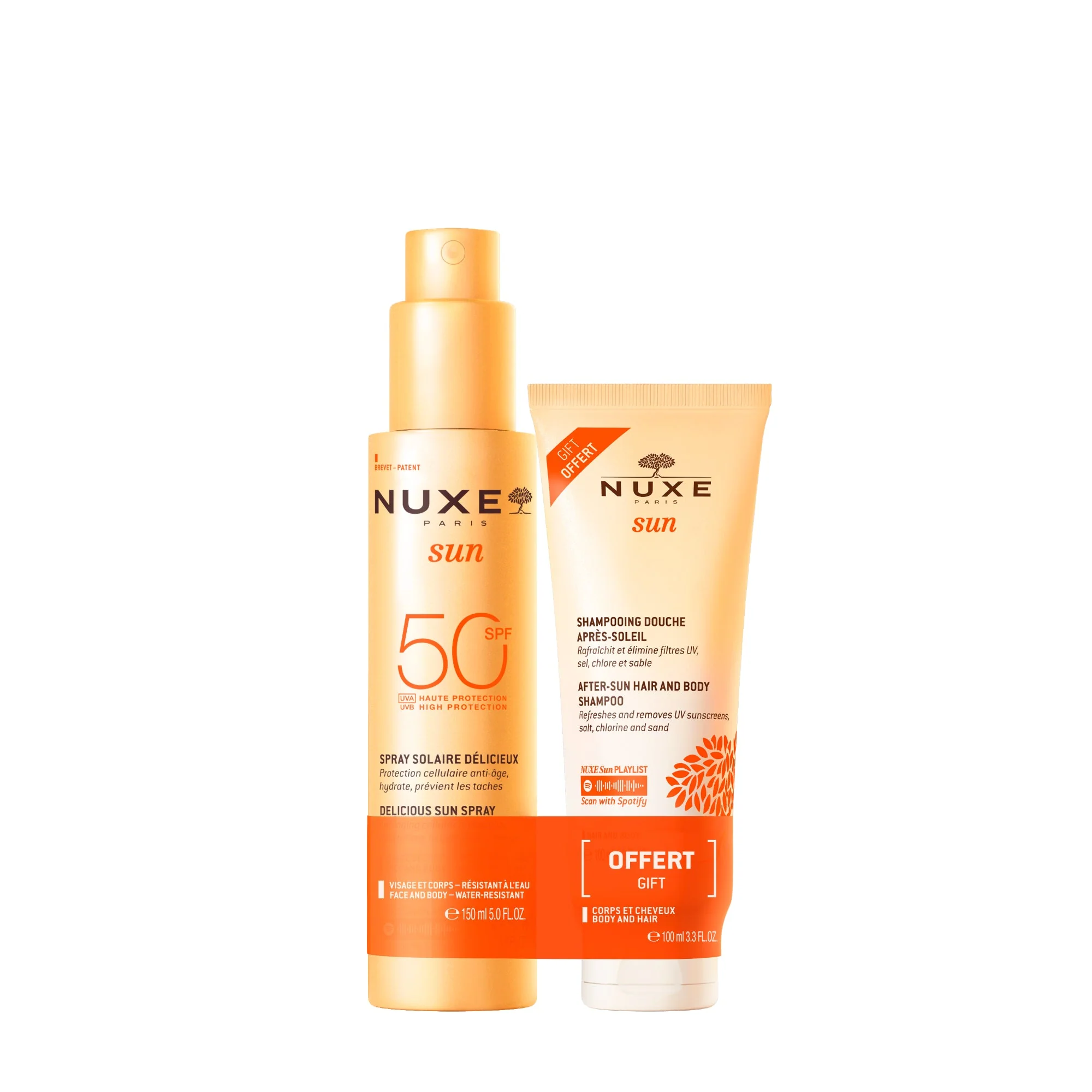 Duo Spray Gesicht und Körper hoher Schutz LSF 50 und After Sun Dusch-Shampoo 100 ml gratis